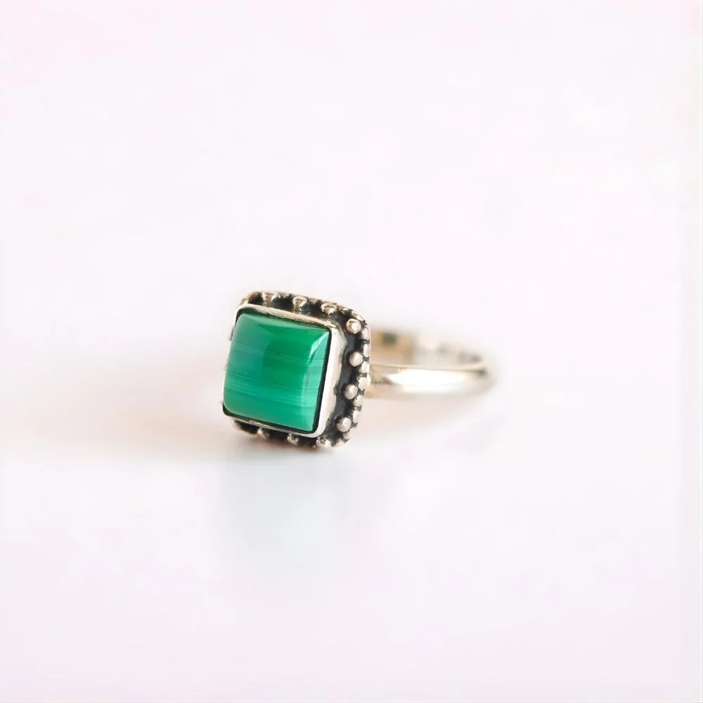 Genuine Malachite Ring in Sterling Silver